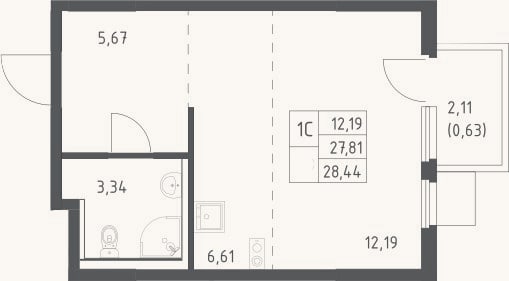 Планировка: Студия, 27,8 м²