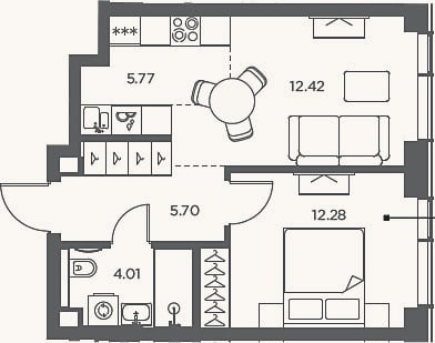Планировка: 2-к, 40,2 м²