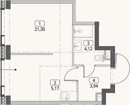 Планировка: Студия, 34,5 м²