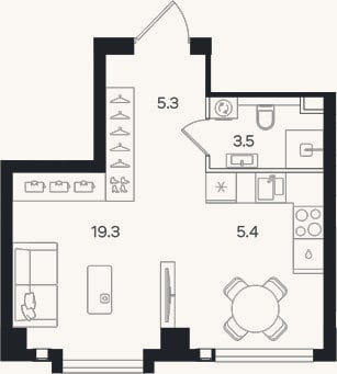 Планировка: Студия, 33,5 м²