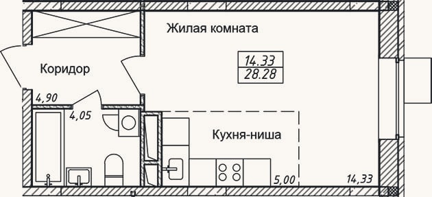 Планировка: Студия, 28,3 м²