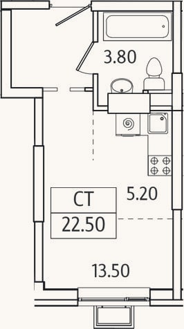 Планировка: Студия, 22,5 м²