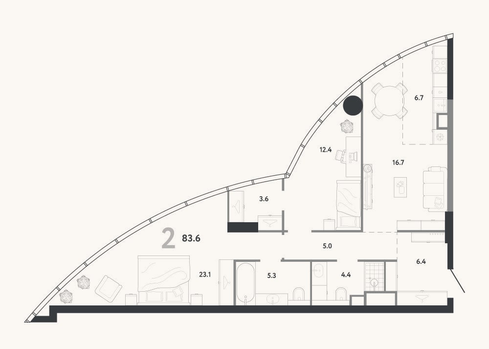 Планировка: 3-к, 83,6 м²