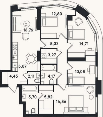 Планировка: 4+ к, 110,7 м²