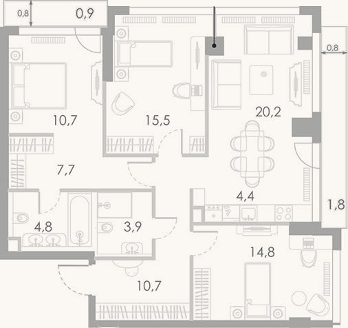 Планировка: 4+ к, 92,7 м²