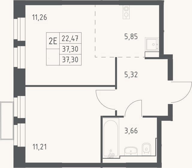 Планировка: 2-к, 37,3 м²