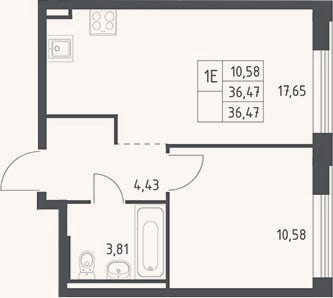 Планировка: 2-к, 36,5 м²