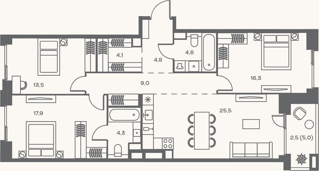 Планировка: 4+ к, 100 м²