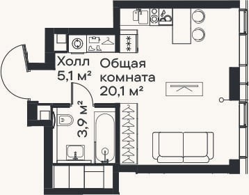 Планировка: Студия, 29,1 м²