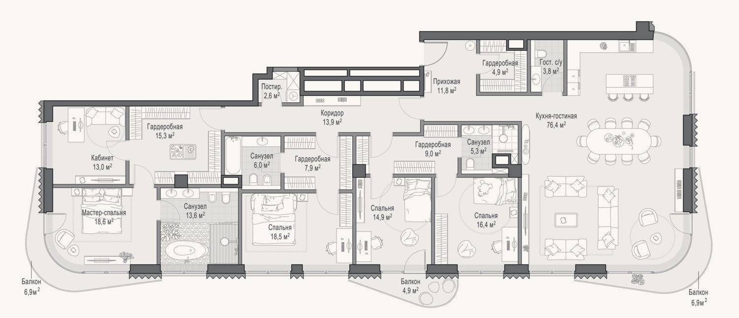 Планировка: 4+ к, 249,4 м²