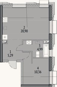 Планировка: 2-к, 41,5 м²