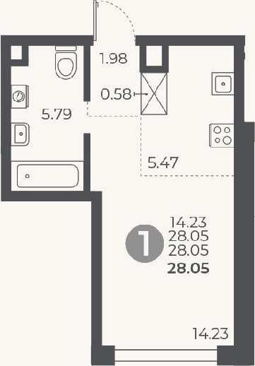 Планировка: Студия, 28,1 м²