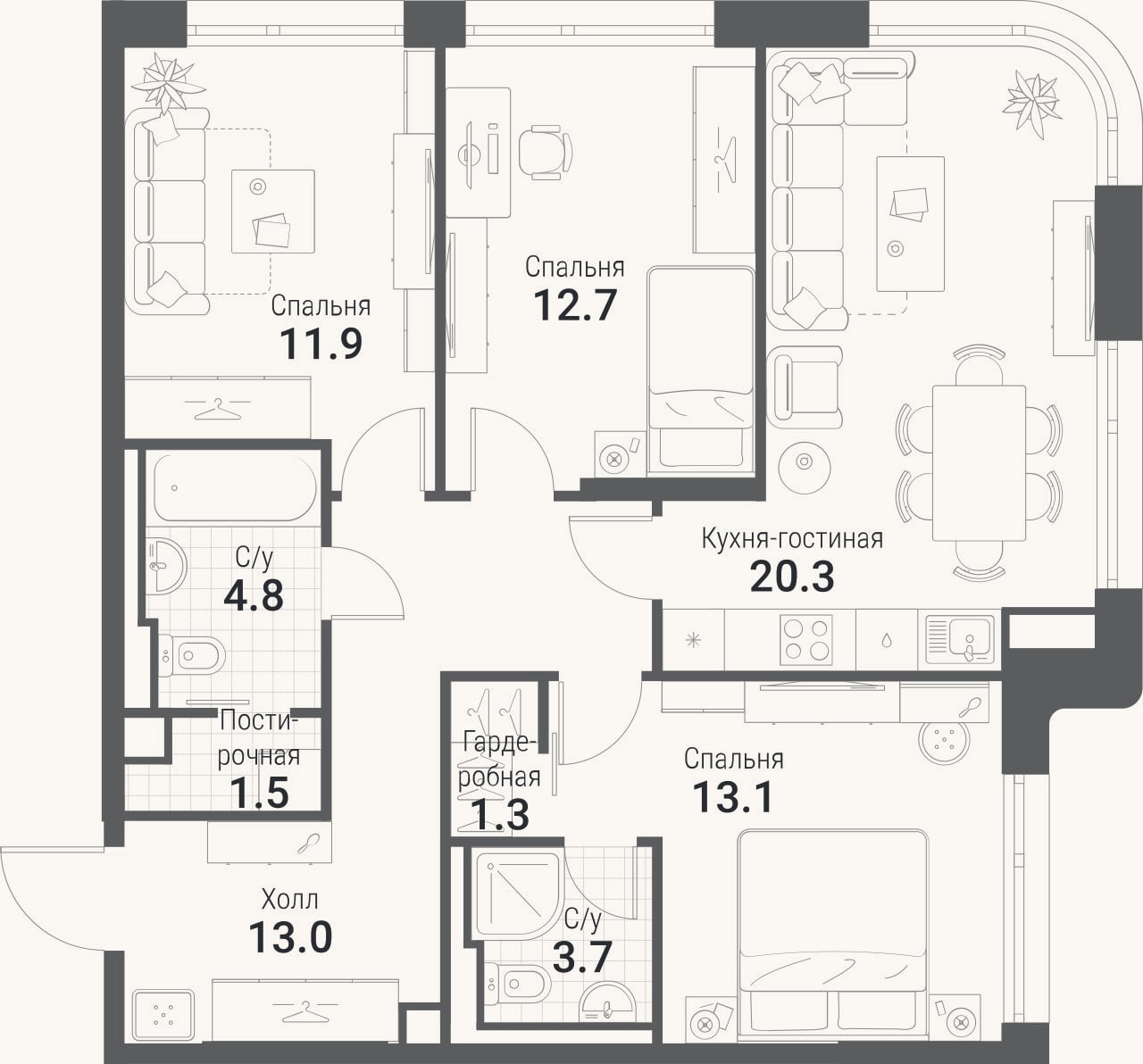 Планировка: 4+ к, 82,3 м²