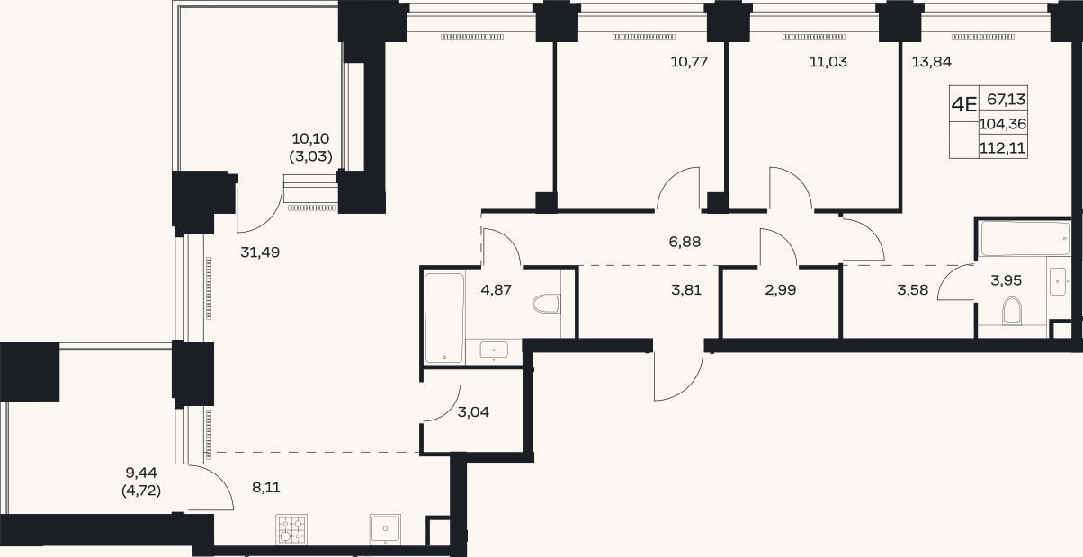 Планировка: 4+ к, 104,4 м²