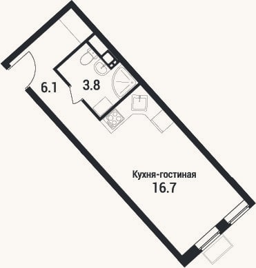Планировка: Студия, 26,6 м²
