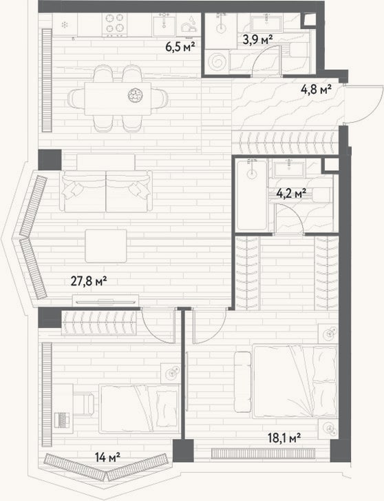 Планировка: 3-к, 79,3 м²
