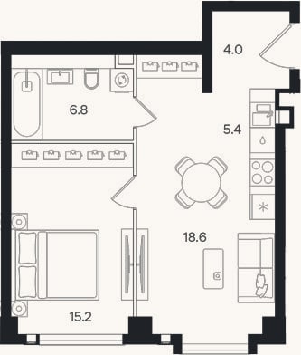 Планировка: 2-к, 50 м²