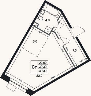 Планировка: Студия, 39,3 м²