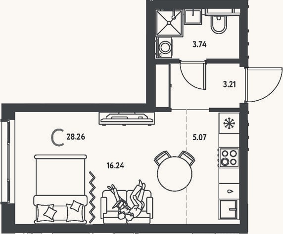 Планировка: Студия, 28,3 м²