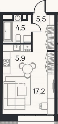 Планировка: Студия, 33,1 м²