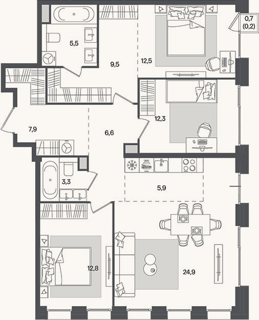 Планировка: 4+ к, 101,2 м²