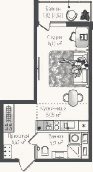 Планировка: Студия, 30 м²