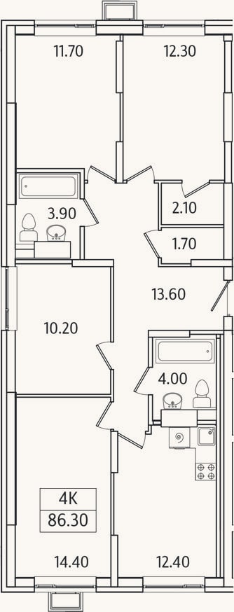 Планировка: 4+ к, 86,3 м²