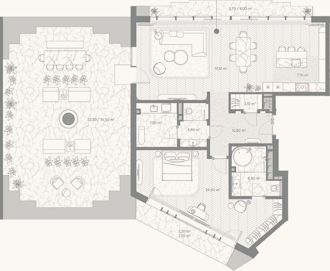 Планировка: 1-к, 125,2 м²