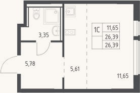 Планировка: Студия, 26,4 м²