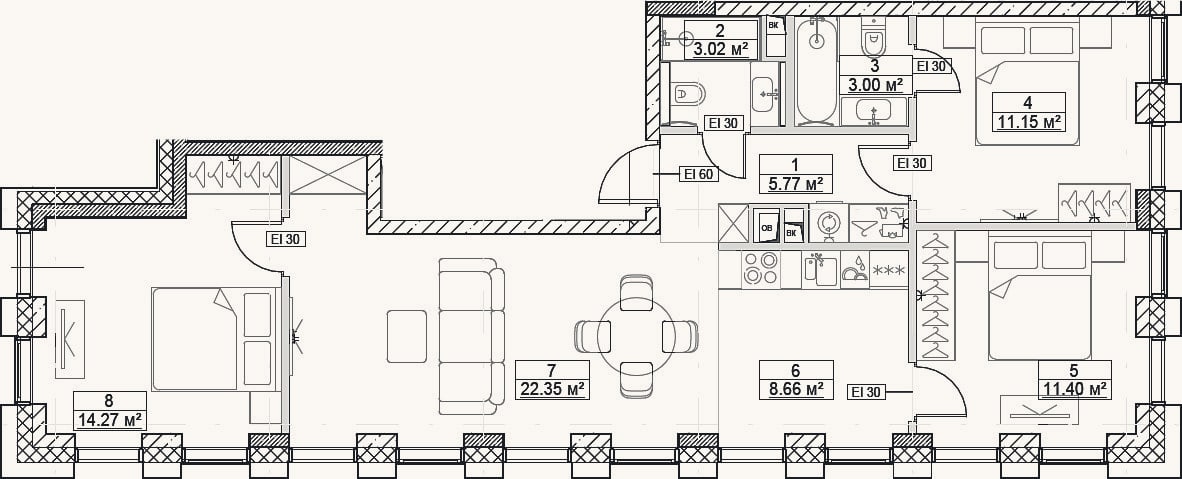 Планировка: 4+ к, 79,6 м²