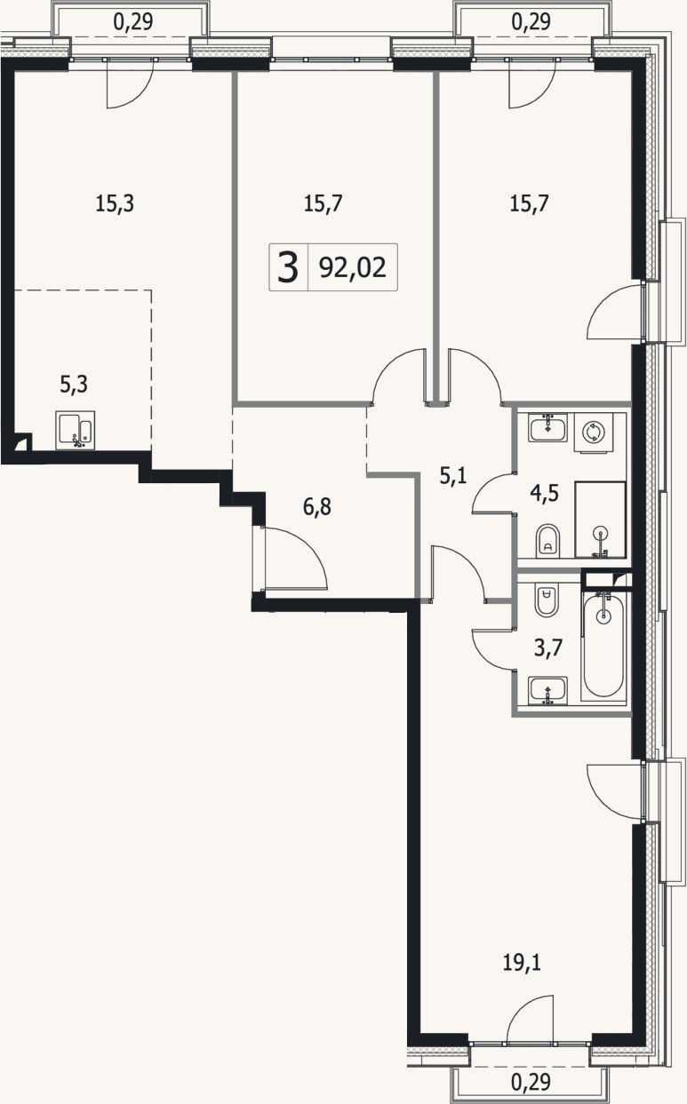 Планировка: 4+ к, 91,2 м²