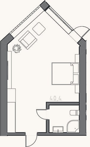 Планировка: Студия, 40 м²