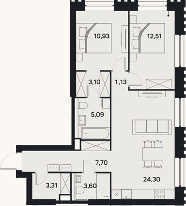 Планировка: 3-к, 71,7 м²