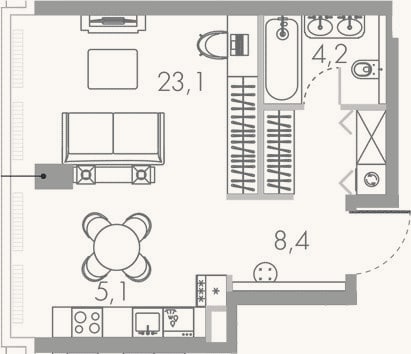 Планировка: Студия, 42,4 м²