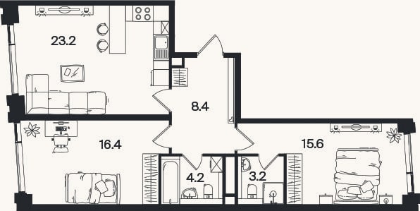 Планировка: 3-к, 71 м²