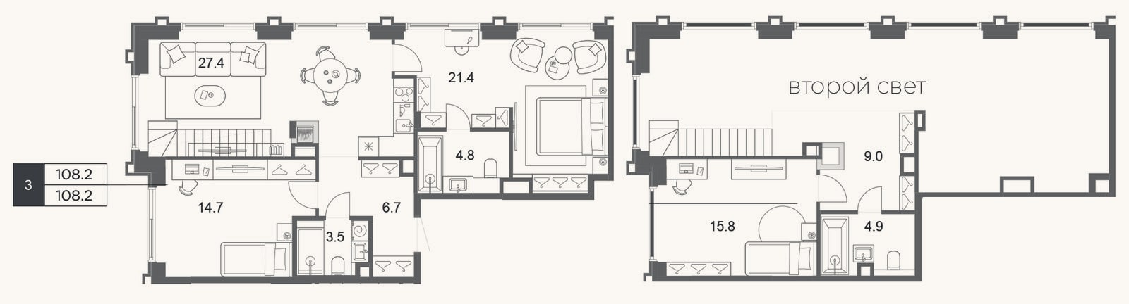 Планировка: 4+ к, 108,2 м²