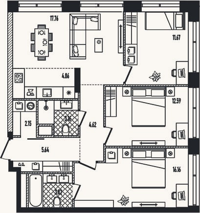 Планировка: 4+ к, 82,4 м²