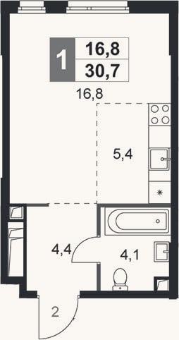 Планировка: Студия, 30,7 м²