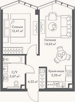 Планировка: 2-к, 43,5 м²