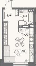 Планировка: Студия, 33,1 м²