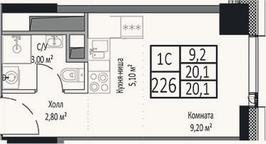 Планировка: Студия, 20,1 м²