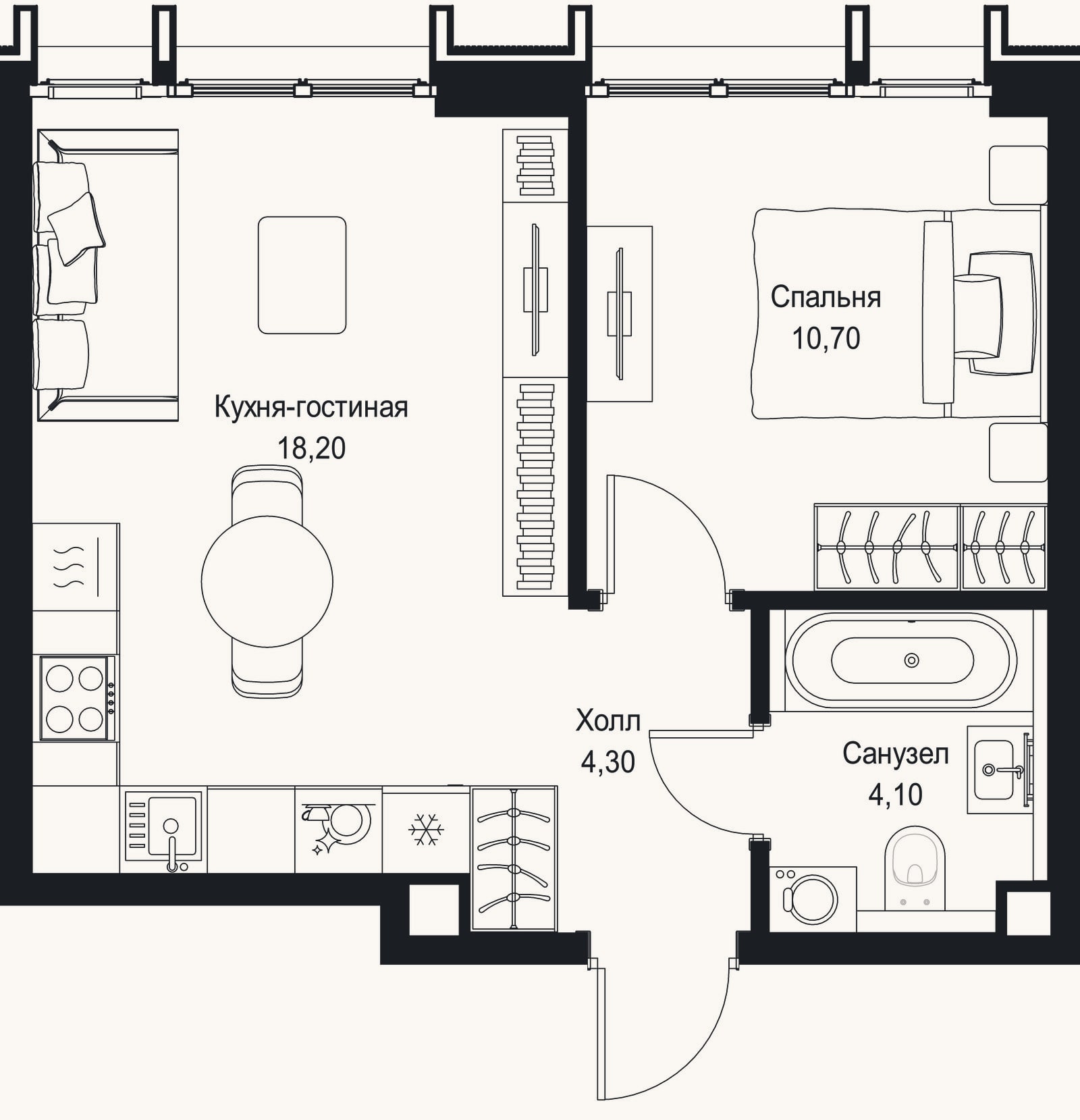 Планировка: 2-к, 37,3 м²