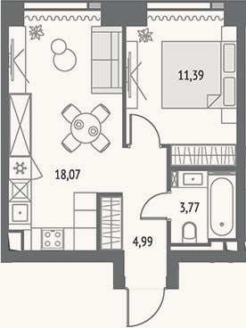 Планировка: 2-к, 38,2 м²