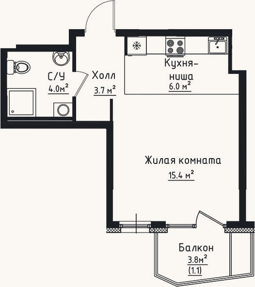 Планировка: Студия, 29,1 м²