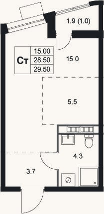 Планировка: Студия, 28,5 м²