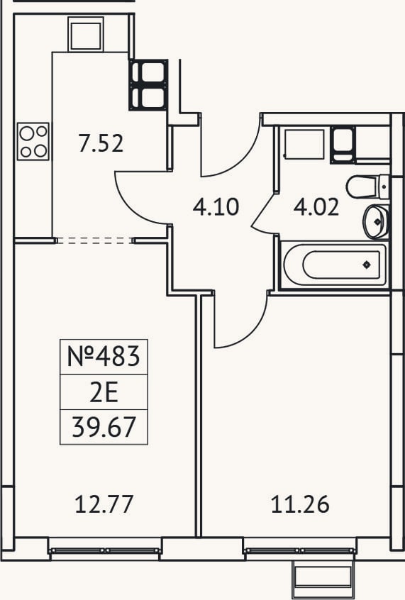 Планировка: 2-к, 39,7 м²