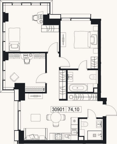 Планировка: 4+ к, 74,1 м²