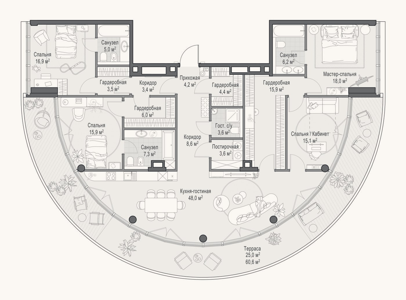 Планировка: 4+ к, 193,5 м²