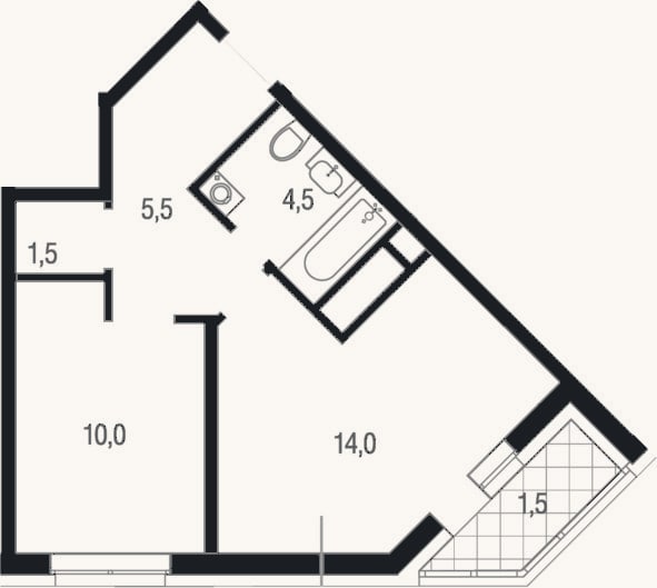 Планировка: 1-к, 35,5 м²