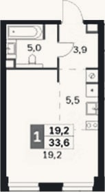 Планировка: Студия, 33,6 м²
